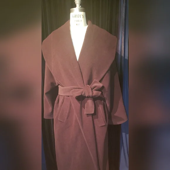 Vintage 100% cashmere rich chocolate brown wraparound huge collar 2XL maxi coat - Picture 9 of 16